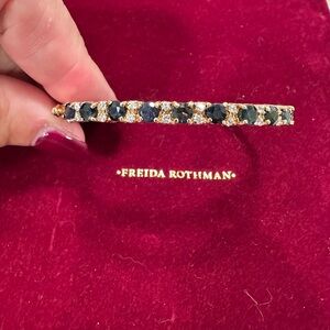 Sold by Freida Rothman, Hinge Bangle Bracelet Gold Plated Sterling w/Sapphire&CZ